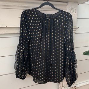 Women’s Worthington Black & Metallic Gold Blouse M